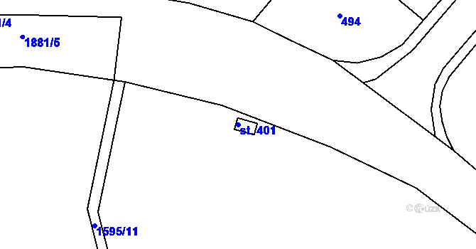 Parcela st. 401 v KÚ Hrádek u Rokycan, Katastrální mapa