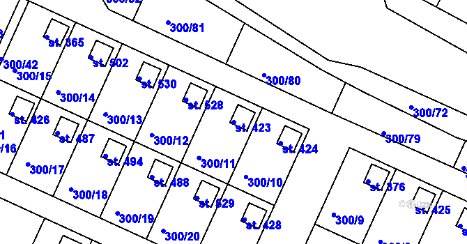Parcela st. 423 v KÚ Hrádek u Rokycan, Katastrální mapa