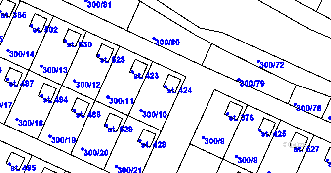Parcela st. 424 v KÚ Hrádek u Rokycan, Katastrální mapa