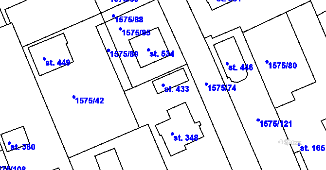 Parcela st. 433 v KÚ Hrádek u Rokycan, Katastrální mapa
