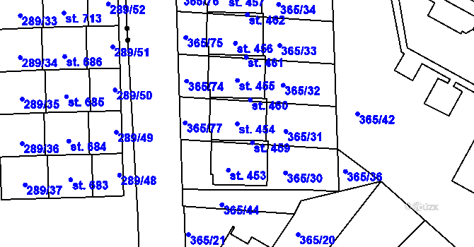 Parcela st. 454 v KÚ Hrádek u Rokycan, Katastrální mapa