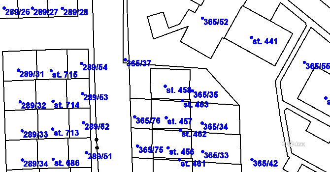 Parcela st. 458 v KÚ Hrádek u Rokycan, Katastrální mapa
