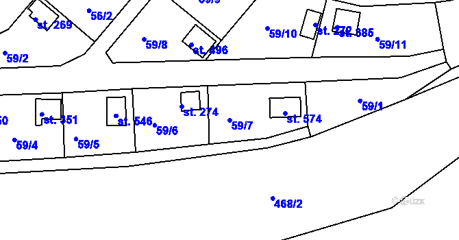 Parcela st. 59/7 v KÚ Hrádek u Rokycan, Katastrální mapa