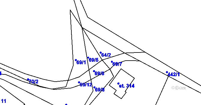 Parcela st. 64/2 v KÚ Hrádek u Rokycan, Katastrální mapa