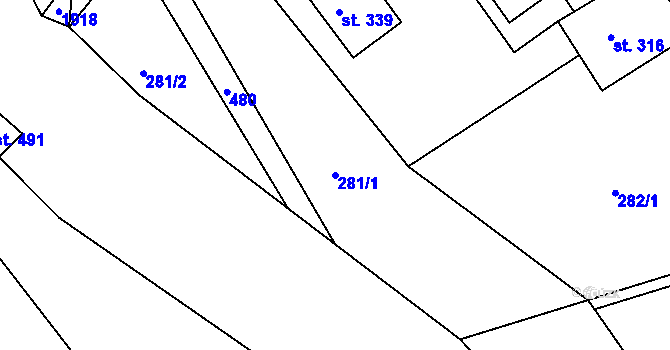 Parcela st. 281/1 v KÚ Hrádek u Rokycan, Katastrální mapa