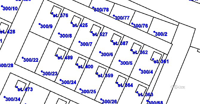 Parcela st. 300/6 v KÚ Hrádek u Rokycan, Katastrální mapa