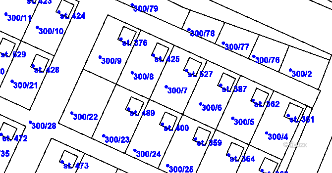 Parcela st. 300/7 v KÚ Hrádek u Rokycan, Katastrální mapa