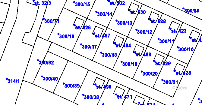 Parcela st. 300/18 v KÚ Hrádek u Rokycan, Katastrální mapa