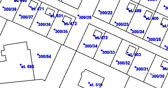 Parcela st. 300/34 v KÚ Hrádek u Rokycan, Katastrální mapa