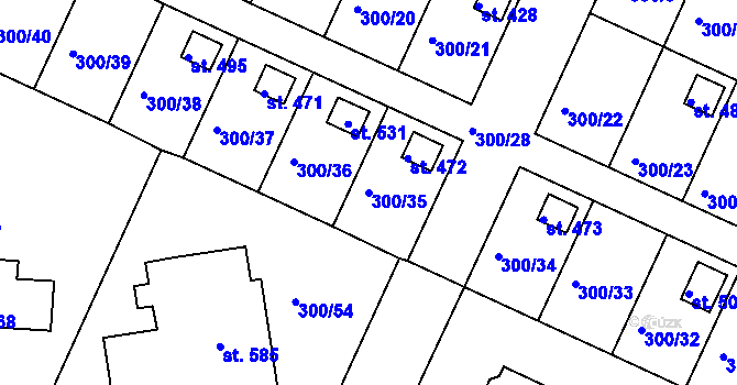 Parcela st. 300/35 v KÚ Hrádek u Rokycan, Katastrální mapa
