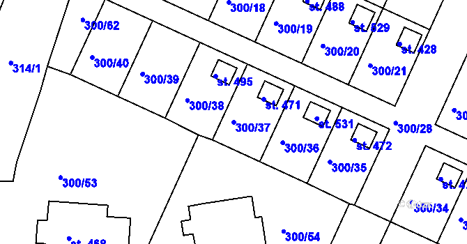 Parcela st. 300/37 v KÚ Hrádek u Rokycan, Katastrální mapa