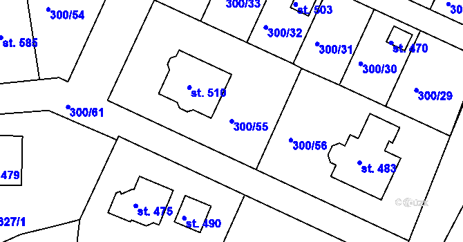 Parcela st. 300/55 v KÚ Hrádek u Rokycan, Katastrální mapa