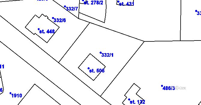 Parcela st. 332/1 v KÚ Hrádek u Rokycan, Katastrální mapa