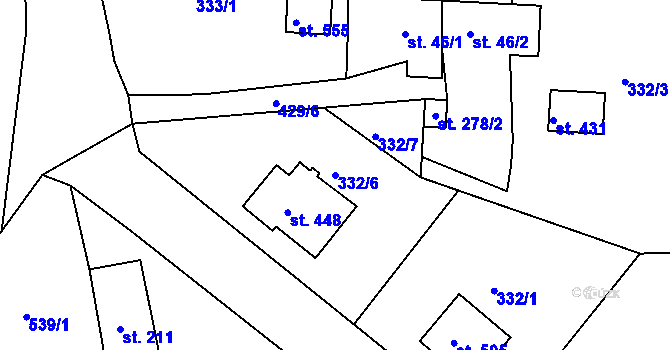 Parcela st. 332/6 v KÚ Hrádek u Rokycan, Katastrální mapa