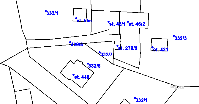 Parcela st. 332/7 v KÚ Hrádek u Rokycan, Katastrální mapa