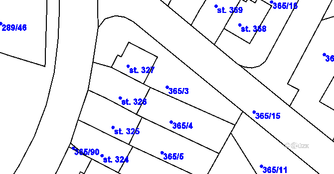 Parcela st. 365/3 v KÚ Hrádek u Rokycan, Katastrální mapa