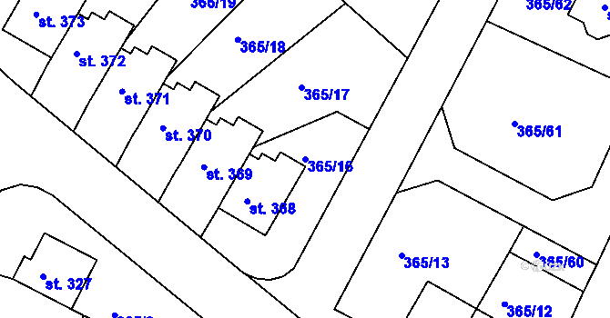 Parcela st. 365/16 v KÚ Hrádek u Rokycan, Katastrální mapa