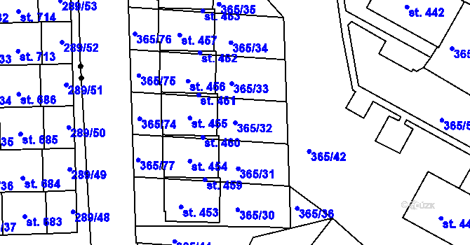 Parcela st. 365/32 v KÚ Hrádek u Rokycan, Katastrální mapa