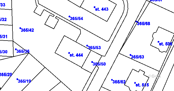 Parcela st. 365/53 v KÚ Hrádek u Rokycan, Katastrální mapa