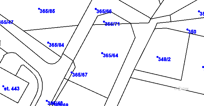 Parcela st. 365/64 v KÚ Hrádek u Rokycan, Katastrální mapa