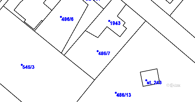 Parcela st. 486/7 v KÚ Hrádek u Rokycan, Katastrální mapa