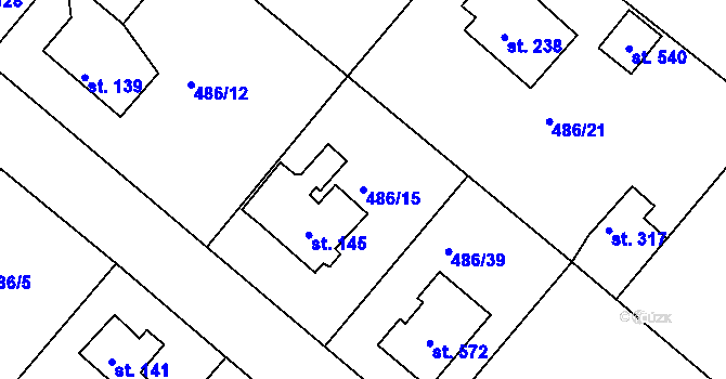 Parcela st. 486/15 v KÚ Hrádek u Rokycan, Katastrální mapa