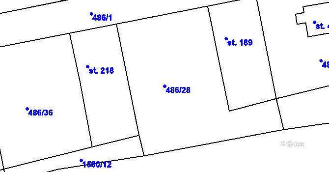 Parcela st. 486/28 v KÚ Hrádek u Rokycan, Katastrální mapa