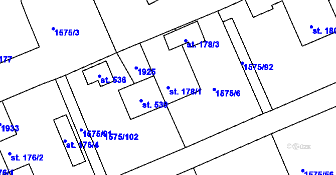 Parcela st. 178/1 v KÚ Hrádek u Rokycan, Katastrální mapa