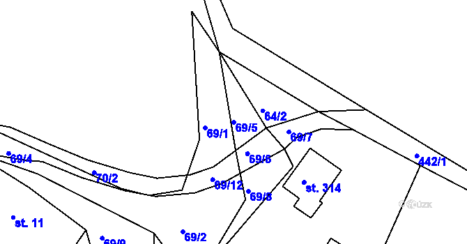 Parcela st. 69/5 v KÚ Hrádek u Rokycan, Katastrální mapa