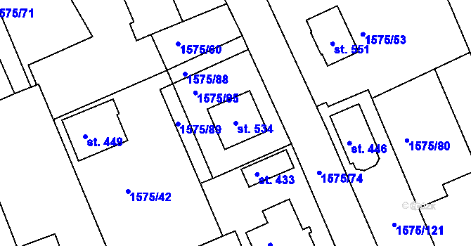 Parcela st. 534 v KÚ Hrádek u Rokycan, Katastrální mapa