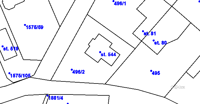 Parcela st. 544 v KÚ Hrádek u Rokycan, Katastrální mapa