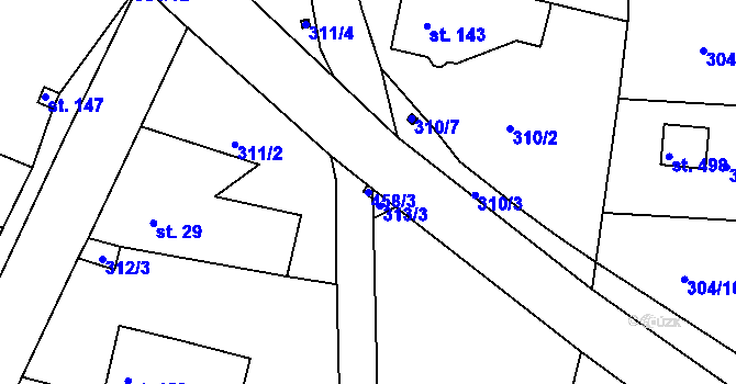 Parcela st. 458/3 v KÚ Hrádek u Rokycan, Katastrální mapa