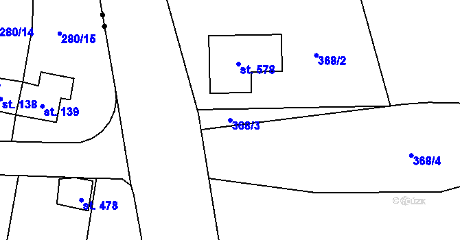 Parcela st. 368/3 v KÚ Hrádek u Rokycan, Katastrální mapa