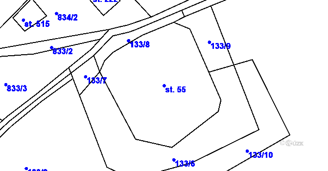 Parcela st. 55 v KÚ Nová Huť, Katastrální mapa