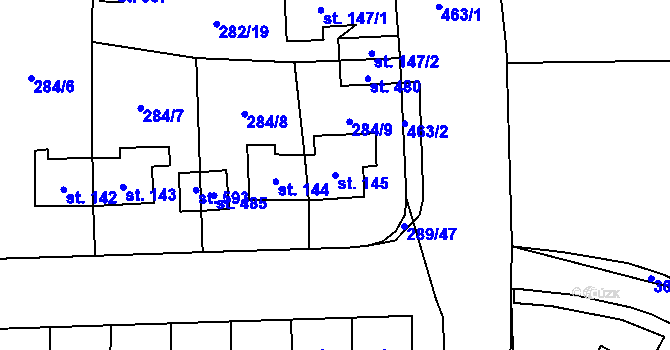 Parcela st. 145 v KÚ Nová Huť, Katastrální mapa
