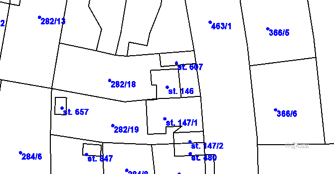 Parcela st. 146 v KÚ Nová Huť, Katastrální mapa