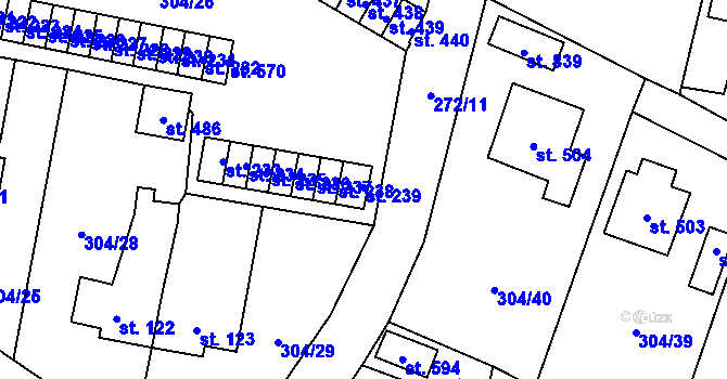 Parcela st. 239 v KÚ Nová Huť, Katastrální mapa
