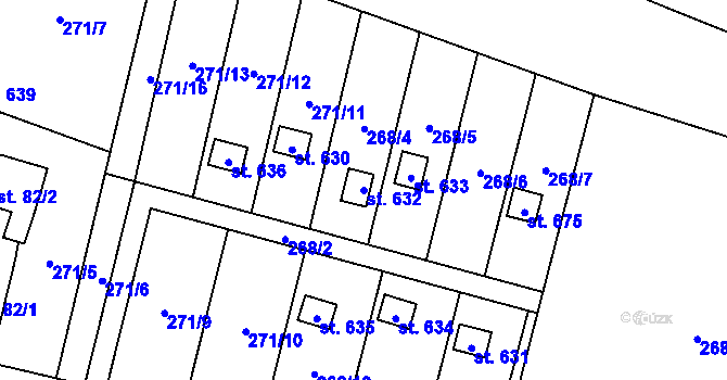 Parcela st. 632 v KÚ Nová Huť, Katastrální mapa