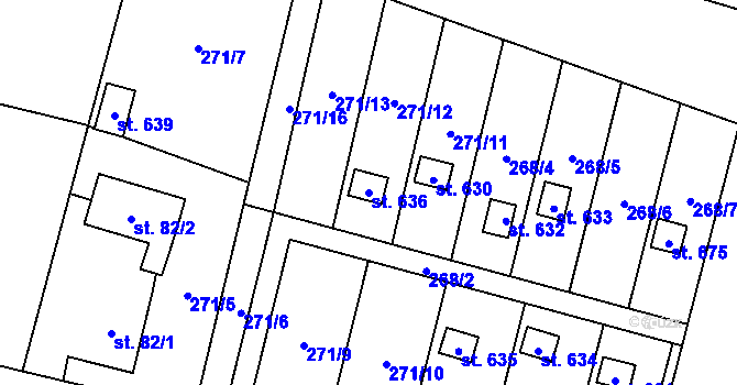 Parcela st. 636 v KÚ Nová Huť, Katastrální mapa