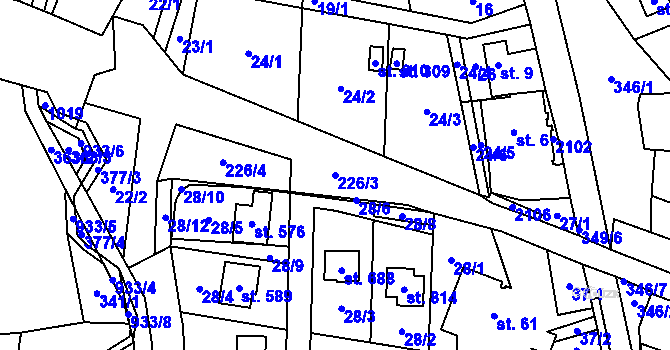 Parcela st. 226/3 v KÚ Nová Huť, Katastrální mapa