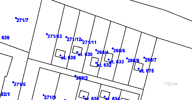 Parcela st. 268/4 v KÚ Nová Huť, Katastrální mapa