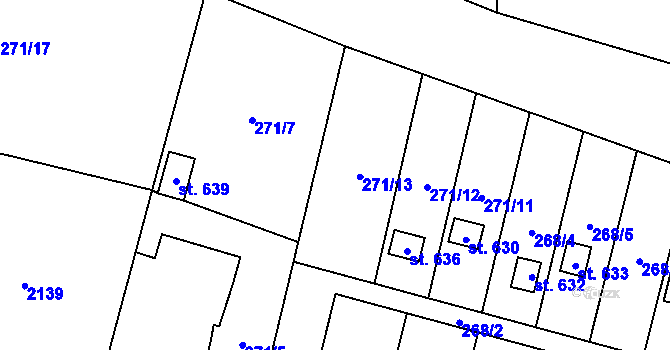 Parcela st. 271/16 v KÚ Nová Huť, Katastrální mapa
