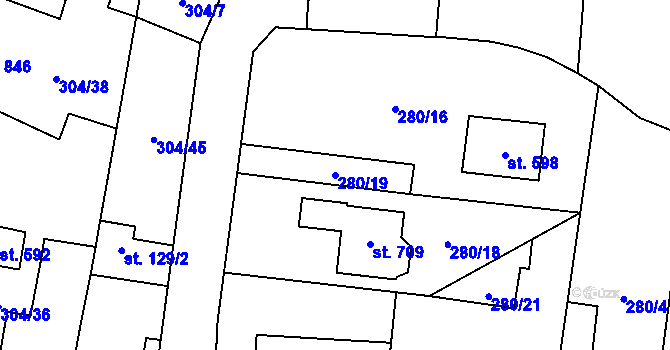 Parcela st. 280/19 v KÚ Nová Huť, Katastrální mapa