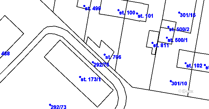 Parcela st. 706 v KÚ Nová Huť, Katastrální mapa