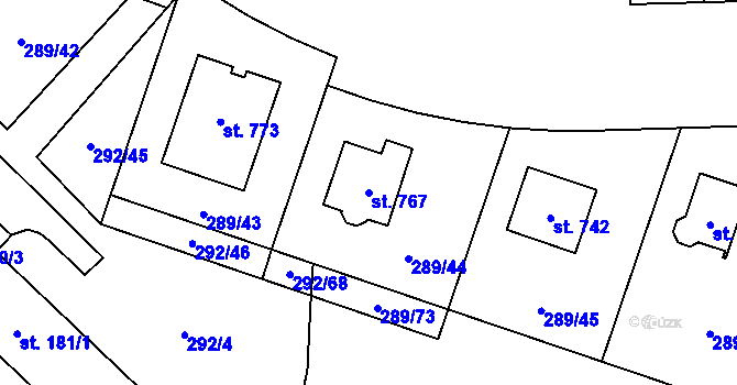 Parcela st. 767 v KÚ Nová Huť, Katastrální mapa