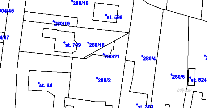 Parcela st. 280/21 v KÚ Nová Huť, Katastrální mapa
