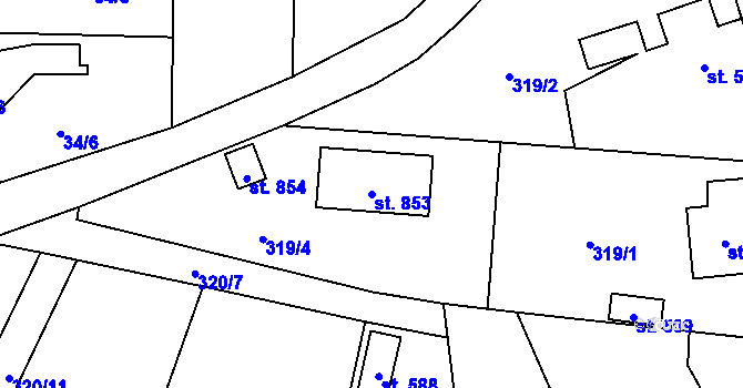 Parcela st. 853 v KÚ Nová Huť, Katastrální mapa