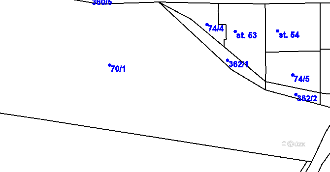 Parcela st. 70/1 v KÚ Hrádek u Pardubic, Katastrální mapa
