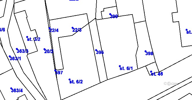 Parcela st. 396 v KÚ Hrádek u Pardubic, Katastrální mapa