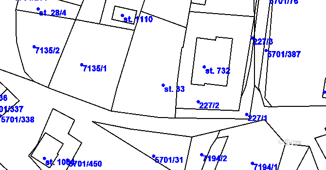 Parcela st. 33 v KÚ Hrádek u Znojma, Katastrální mapa